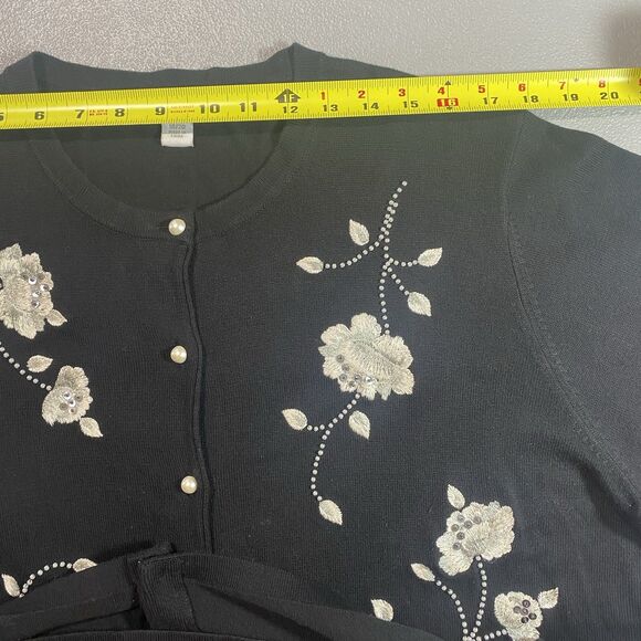 DRESSBARN Embroidered Cardigan Sweater Beaded Floral Button Womens 18 20 Black - Picture 5 of 12